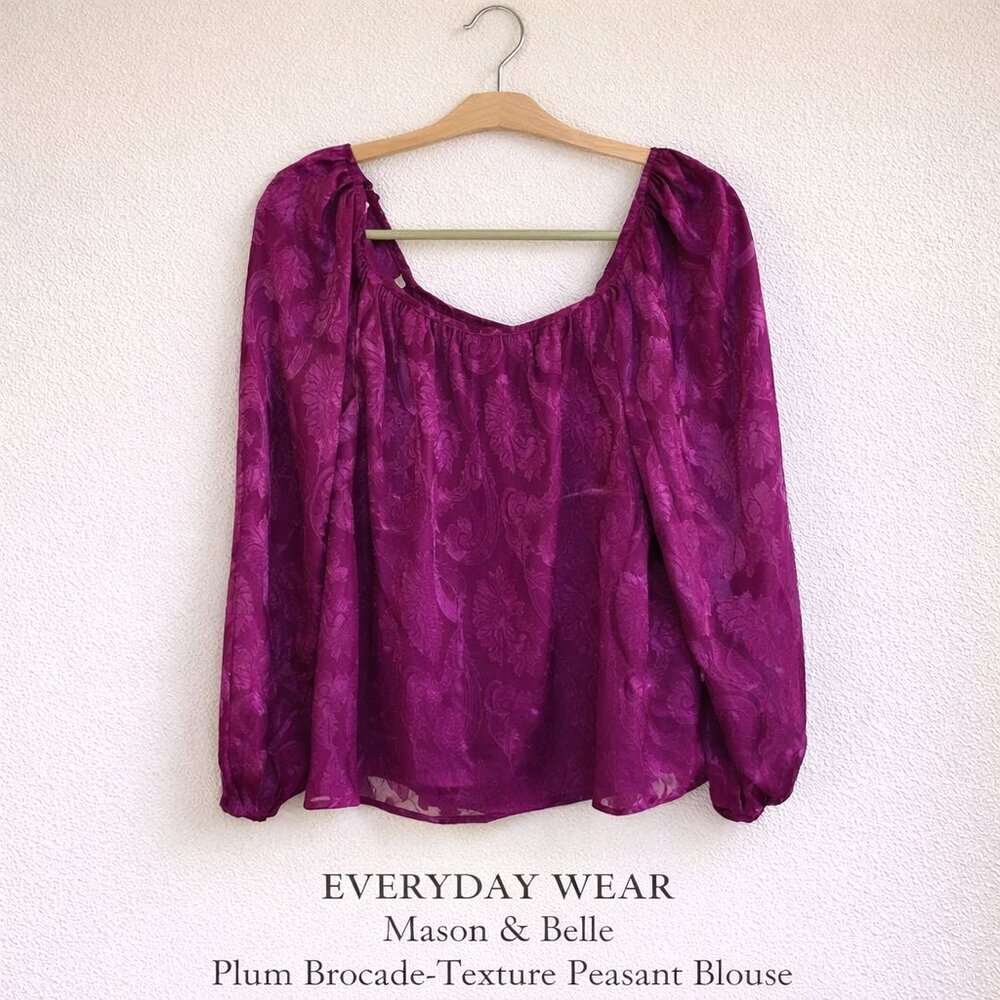 Mason & Belle Plum Brocade Puff Sleeve Peasant Blouse M NWT